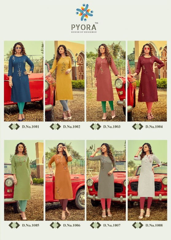 Pyora Mulberry 1 Latest Collection Fancy Ethnic Wear Slub cotton Designer Embroidery Work Butta Kurtis

